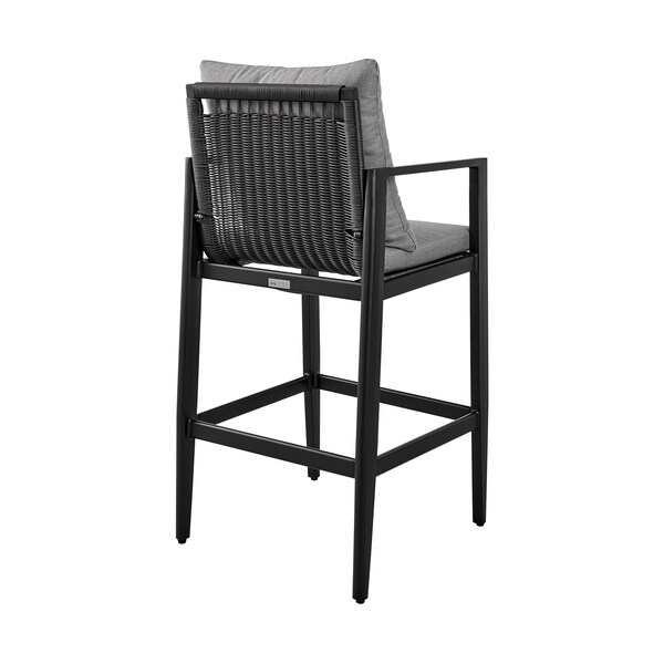 Armen Living Cayman Outdoor Patio Bar Stool in Aluminum with Gray Cushions - LCCCBABL30