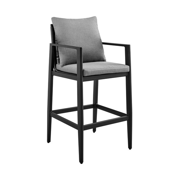 Armen Living Cayman Outdoor Patio Bar Stool in Aluminum with Gray Cushions - LCCCBABL30
