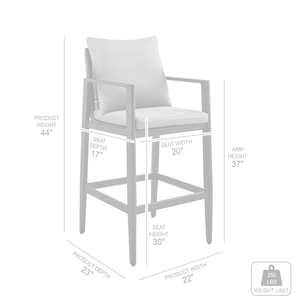 Armen Living Cayman Outdoor Patio Bar Stool in Aluminum with Gray Cushions - LCCCBABL30