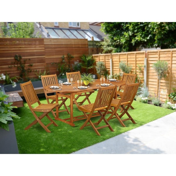East West Furniture 7 Piece Beasley Outdoor Furniture Set - Natural Oil - BSDK7CWNA