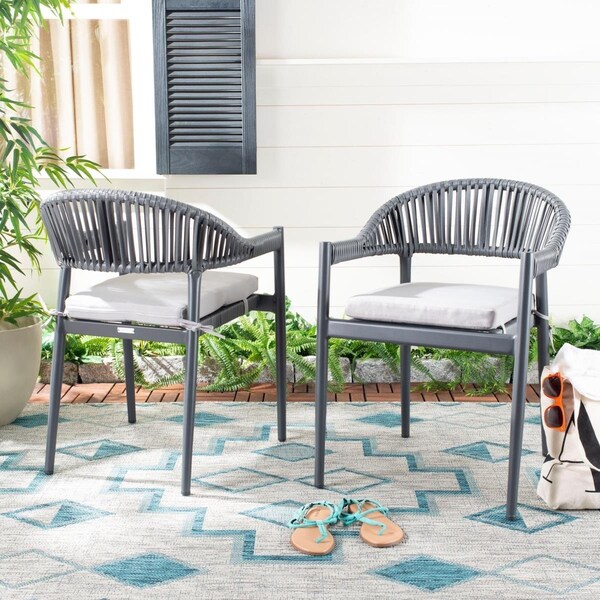Safavieh Outdoor Living Greer Rope Chair with Cushion - Grey, 2PK - PAT4023A-SET2