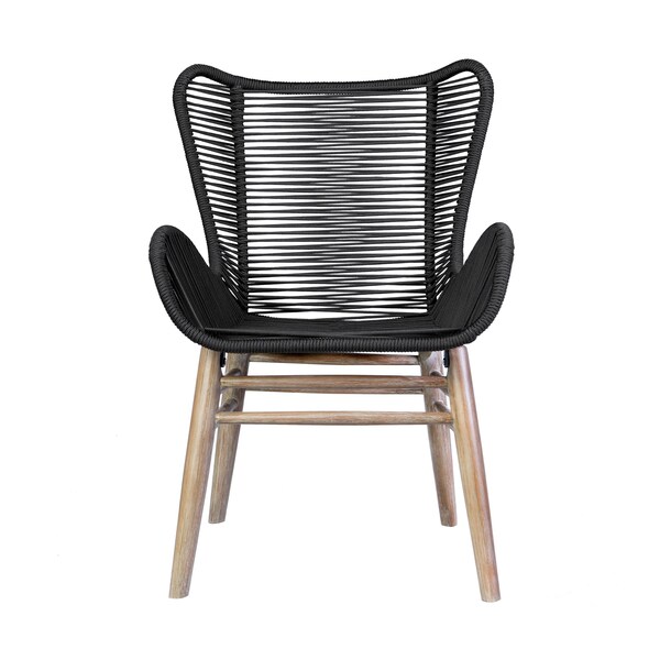 Armen Living Fanny Outdoor Patio Dining Chair in Light Eucalyptus Wood and Charcoal Rope - 840254335967