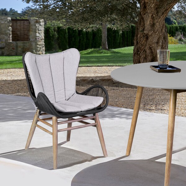 Armen Living Fanny Outdoor Patio Dining Chair in Light Eucalyptus Wood and Charcoal Rope - 840254335967