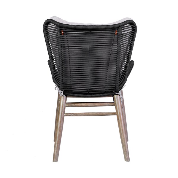 Armen Living Fanny Outdoor Patio Dining Chair in Light Eucalyptus Wood and Charcoal Rope - 840254335967