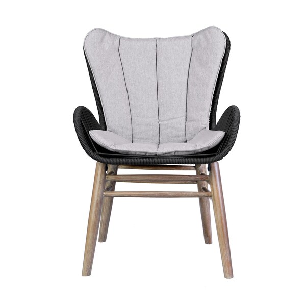 Armen Living Fanny Outdoor Patio Dining Chair in Light Eucalyptus Wood and Charcoal Rope - 840254335967