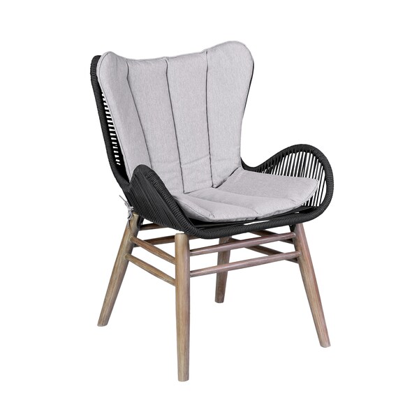 Armen Living Fanny Outdoor Patio Dining Chair in Light Eucalyptus Wood and Charcoal Rope - 840254335967