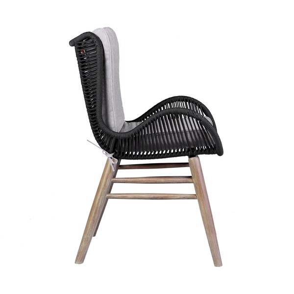 Armen Living Fanny Outdoor Patio Dining Chair in Light Eucalyptus Wood and Charcoal Rope - 840254335967