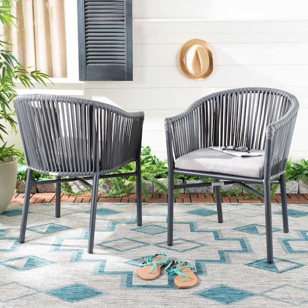 Safavieh Outdoor Living Kofi Rope Chair with Cushion - Grey, 2PK - PAT4025A-SET2