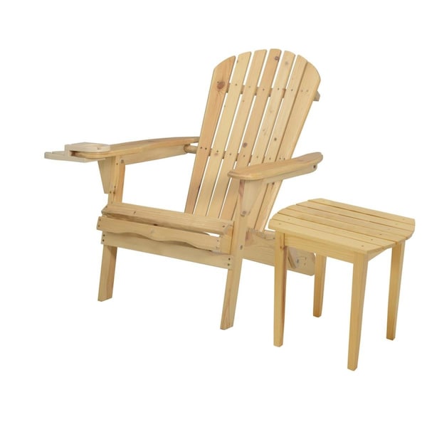Bold Fontier 35 x 32 x 28 in. Foldable Chair with Cup Holder & End Table, Natural - BO4219998