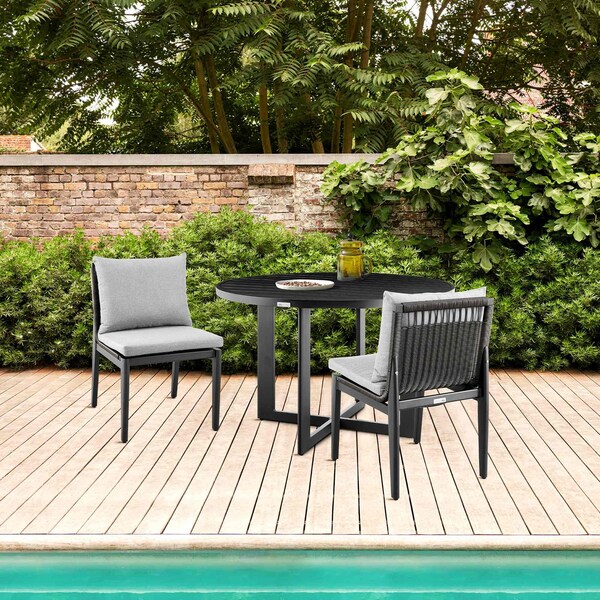 Armen Living Cayman Outdoor Patio Dining Chairs in Aluminum with Gray Cushions - Set of 2 - LCCCSIBL