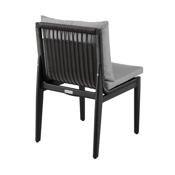Armen Living Cayman Outdoor Patio Dining Chairs in Aluminum with Gray Cushions - Set of 2 - LCCCSIBL