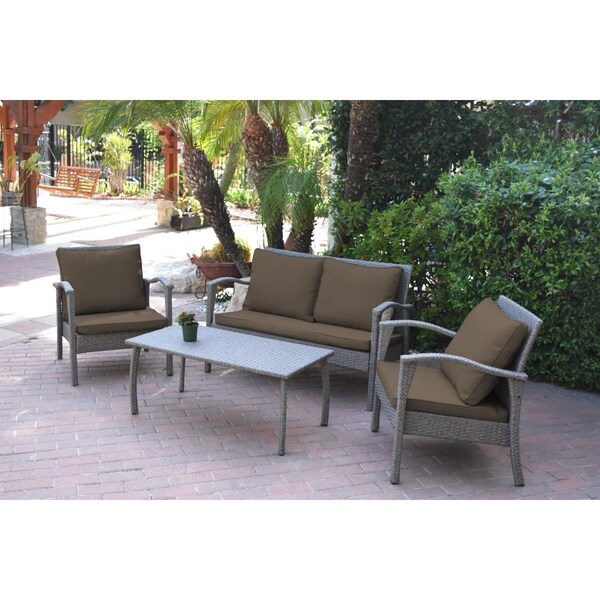Jeco 2 in. Meredith Conversation Set with Brown Cushion - 4 Pieces - W00404-G-FS007