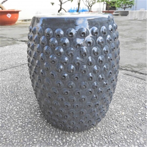 International Caravan Perforated Drum Ceramic Garden Stool, Blue - OPG-070-FGY