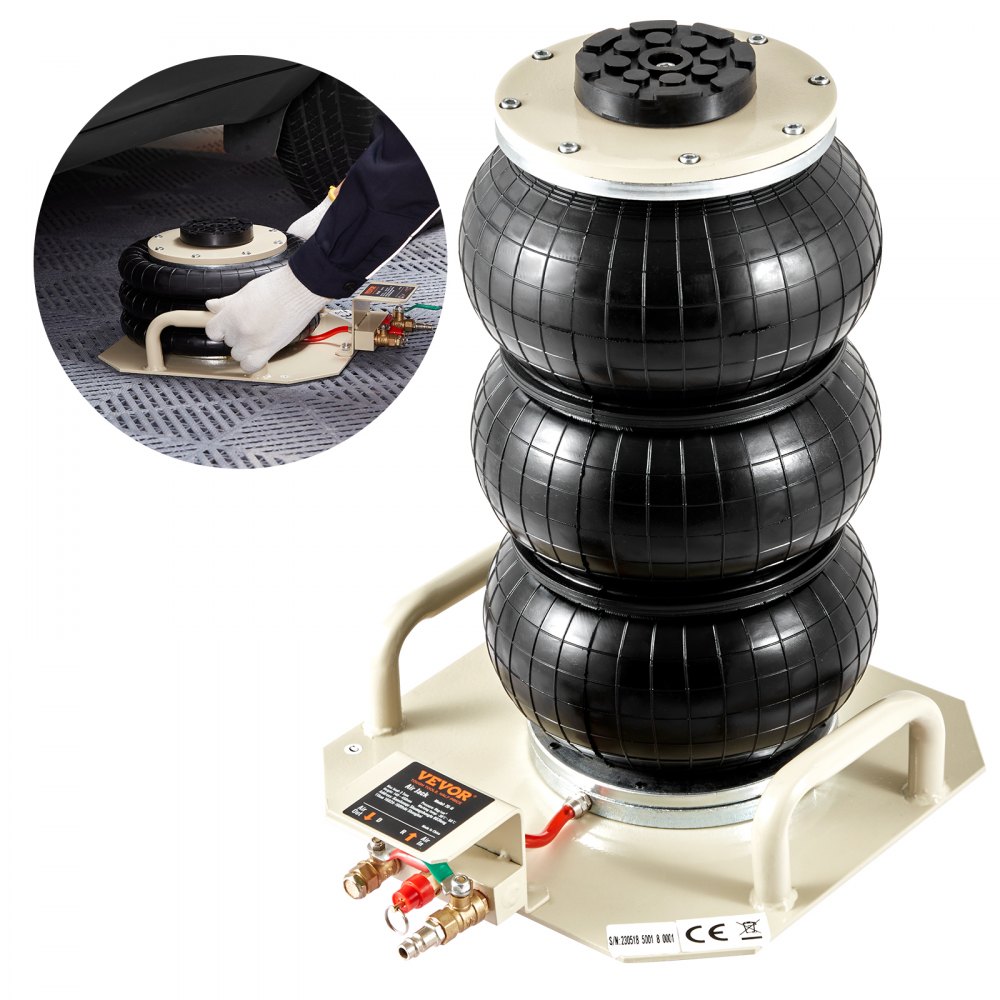 VEVOR Air Jack, 3 Ton/6600 lbs Triple Bag Air Jack, Airbag Jack with Six Steel Pipes, Lift up to 17.7 inch/450 mm, 3-5 s Fast Lifting Pneumatic Jack, with Side Handles for Car, Garage, Repair (Beige) - QNQJDSTSFX3T6NR3WV0