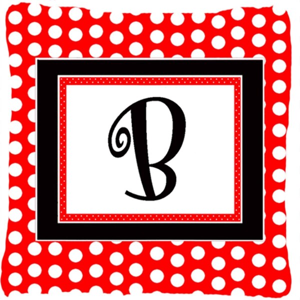 Carolines Treasures Letter B Initial Monogram - Red Black Polka Dots Decorative Indoor & Outdoor Fabric Pillow - CA78066