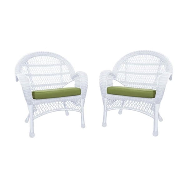 Jeco W00209-C-4-FS029-CS White Wicker Chair with Green Cushion, 4PK - W00209-C_4-FS029-CS