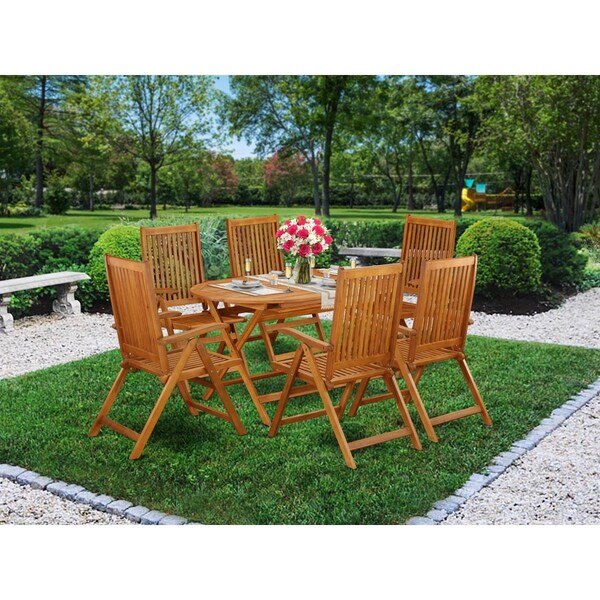 East West Furniture 7 Piece Diboll Acacia Wood Balcony Furniture Set - Natural Oil - DICN7NC5N