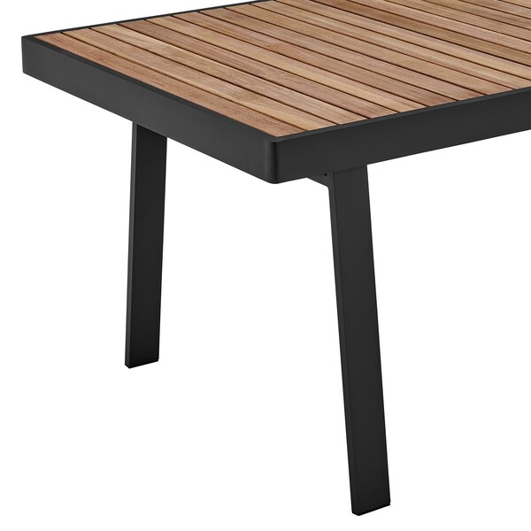 Armen Living Nofi Outdoor Patio Dining Table in Charcoal Finish with Teak Wood Top - LCNODIGR