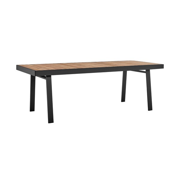 Armen Living Nofi Outdoor Patio Dining Table in Charcoal Finish with Teak Wood Top - LCNODIGR