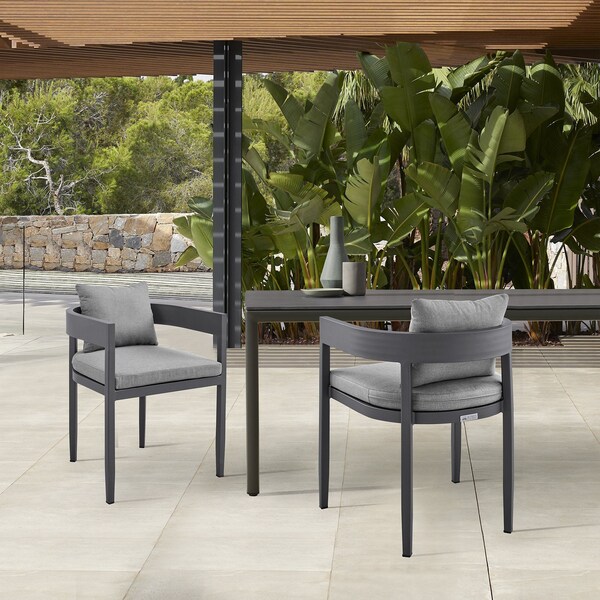 Armen Living Argiope Outdoor Patio Dining Chairs in Aluminum with Gray Cushions - Set of 2 - 840254332997