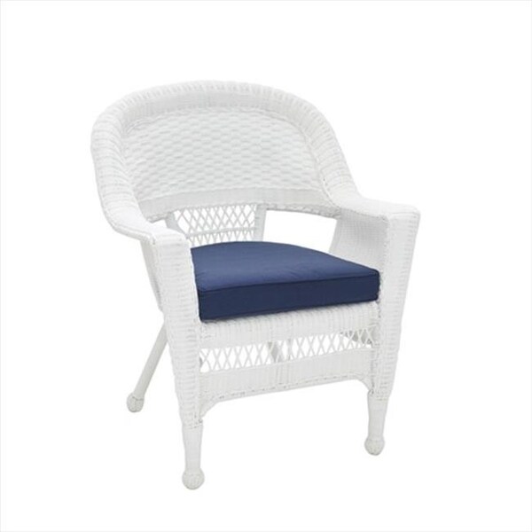 Jeco Jeco W00206-C-FS011 White Wicker Chair With Blue Cushion - W00206-C-FS011