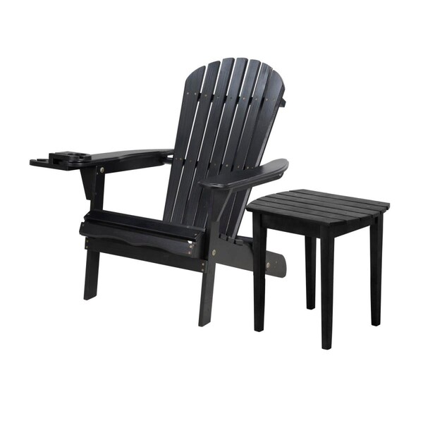 W Unlimited 35 x 32 x 28 in. Foldable Chair with Cup Holder & End Table, Black - SW2136BK-CHET