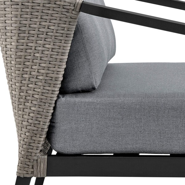 Armen Living Aileen Outdoor Patio 4-Piece Lounge Set in Aluminum and Wicker with Gray Cushions - 840254333239