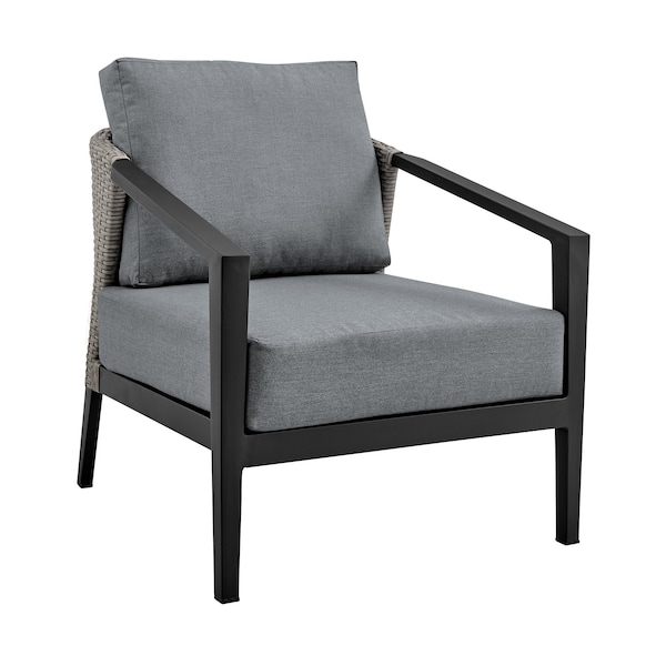 Armen Living Aileen Outdoor Patio 4-Piece Lounge Set in Aluminum and Wicker with Gray Cushions - 840254333239