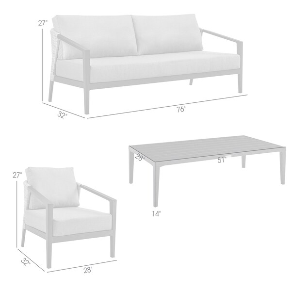 Armen Living Aileen Outdoor Patio 4-Piece Lounge Set in Aluminum and Wicker with Gray Cushions - 840254333239