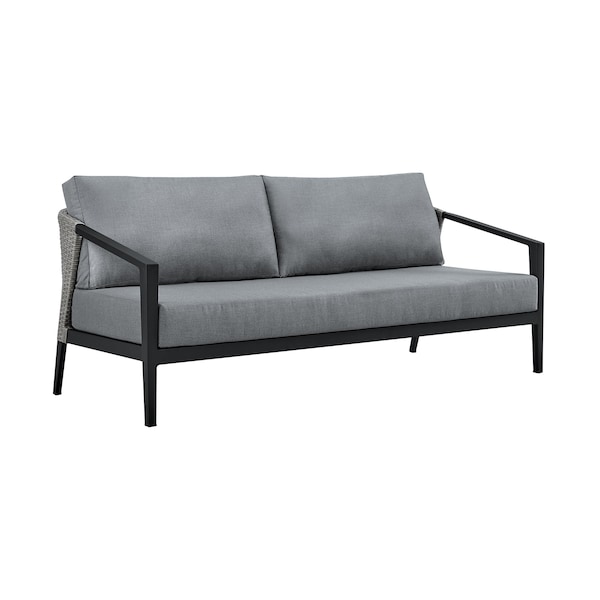 Armen Living Aileen Outdoor Patio 4-Piece Lounge Set in Aluminum and Wicker with Gray Cushions - 840254333239