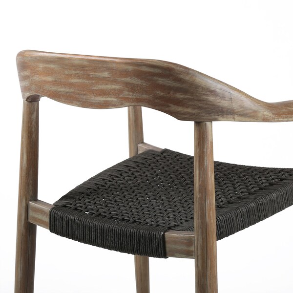Armen Living Santo Indoor Outdoor Stackable Dining Chair in Eucalyptus Wood with Charcoal Rope - Set of 2 - LCSASICHR