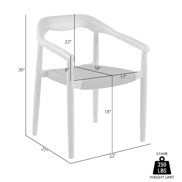 Armen Living Santo Indoor Outdoor Stackable Dining Chair in Eucalyptus Wood with Charcoal Rope - Set of 2 - LCSASICHR