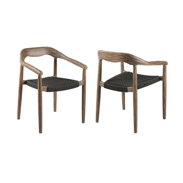 Armen Living Santo Indoor Outdoor Stackable Dining Chair in Eucalyptus Wood with Charcoal Rope - Set of 2 - LCSASICHR