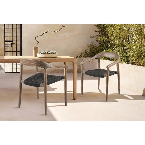 Armen Living Santo Indoor Outdoor Stackable Dining Chair in Eucalyptus Wood with Charcoal Rope - Set of 2 - LCSASICHR