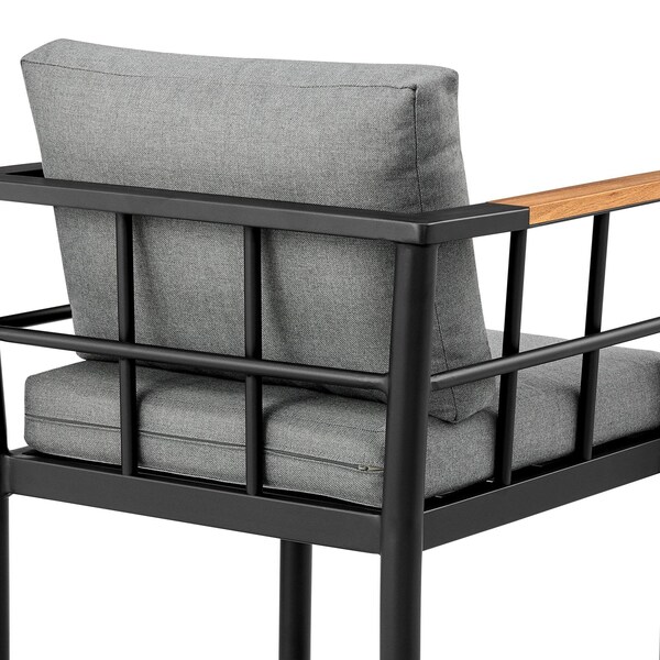 Armen Living Wiglaf Outdoor Patio Counter Height Bar Stool in Aluminum and Teak with Gray Cushions - 840254333048