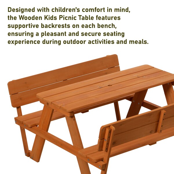 Gardenised Kids Picnic Table, Stained, Chinese Fir Wood, 19.7 in H Overall - QI004615