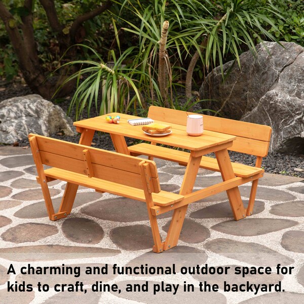 Gardenised Kids Picnic Table, Stained, Chinese Fir Wood, 19.7 in H Overall - QI004615
