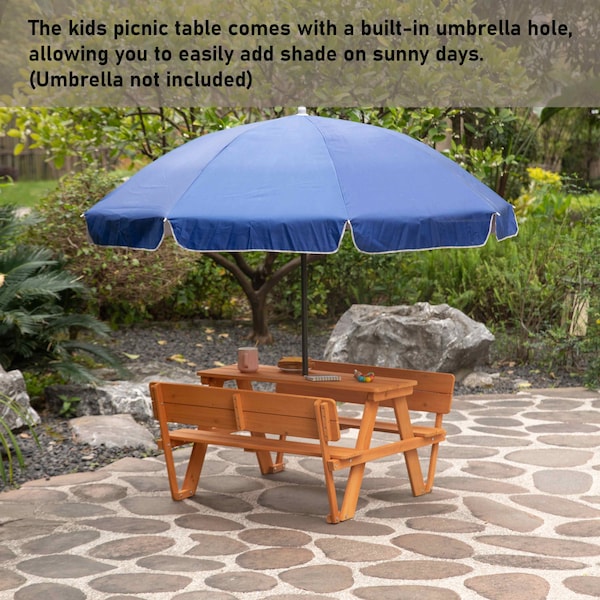 Gardenised Kids Picnic Table, Stained, Chinese Fir Wood, 19.7 in H Overall - QI004615