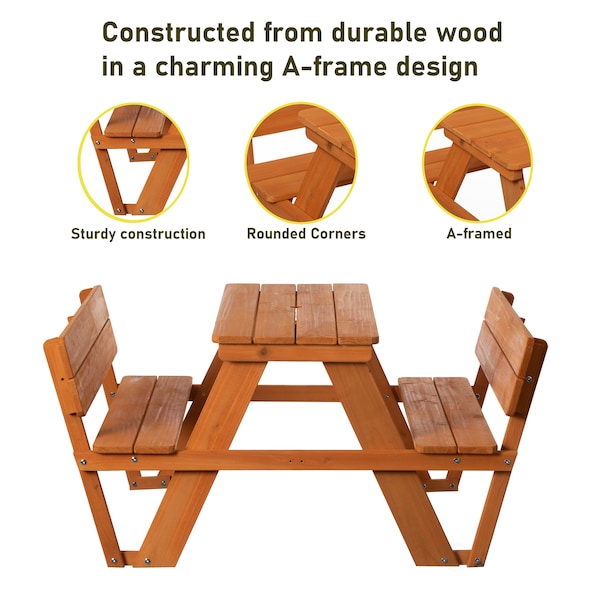 Gardenised Kids Picnic Table, Stained, Chinese Fir Wood, 19.7 in H Overall - QI004615