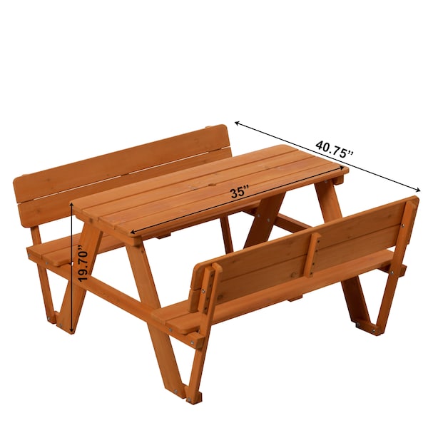 Gardenised Kids Picnic Table, Stained, Chinese Fir Wood, 19.7 in H Overall - QI004615