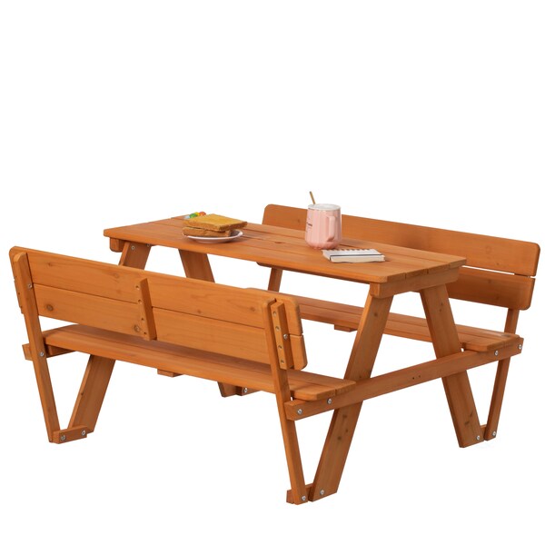 Gardenised Kids Picnic Table, Stained, Chinese Fir Wood, 19.7 in H Overall - QI004615