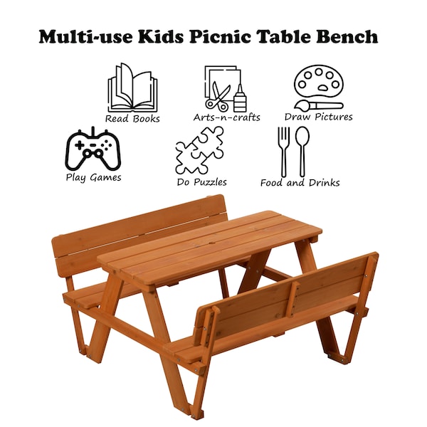 Gardenised Kids Picnic Table, Stained, Chinese Fir Wood, 19.7 in H Overall - QI004615