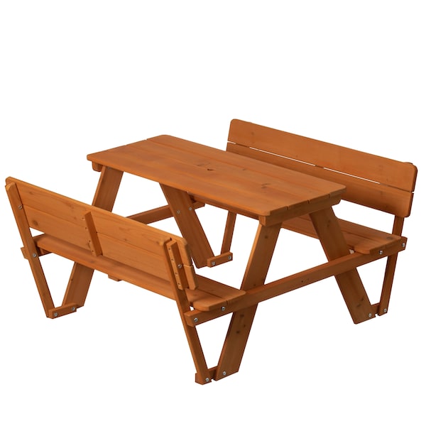 Gardenised Kids Picnic Table, Stained, Chinese Fir Wood, 19.7 in H Overall - QI004615