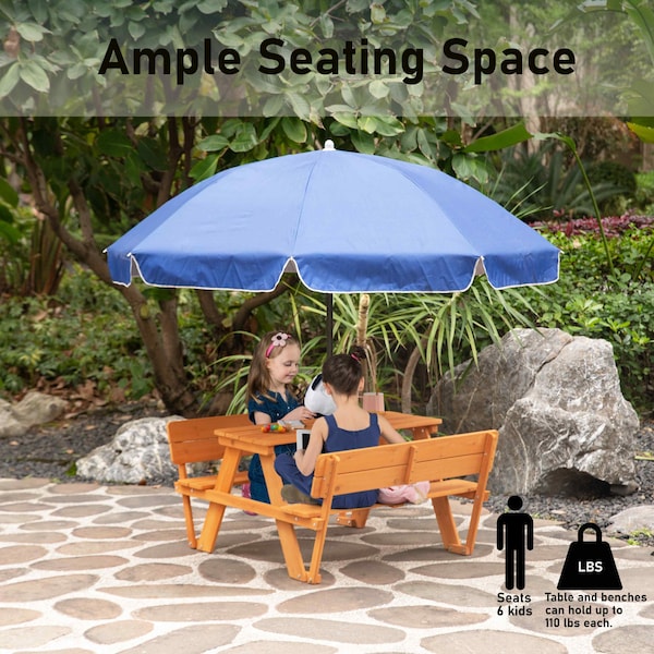 Gardenised Kids Picnic Table, Stained, Chinese Fir Wood, 19.7 in H Overall - QI004615