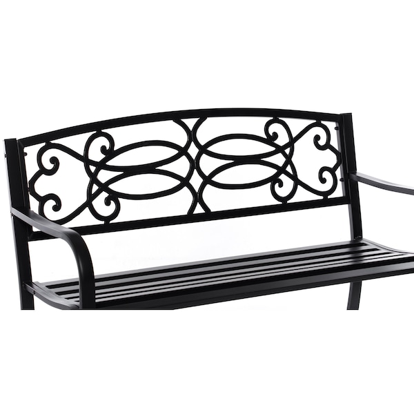 Gardenised Steel Outdoor Patio Garden Park Seating Bench with Cast Iron Scrollwork Backrest, Front Porch Yard Bench Lawn Decor - QI003772