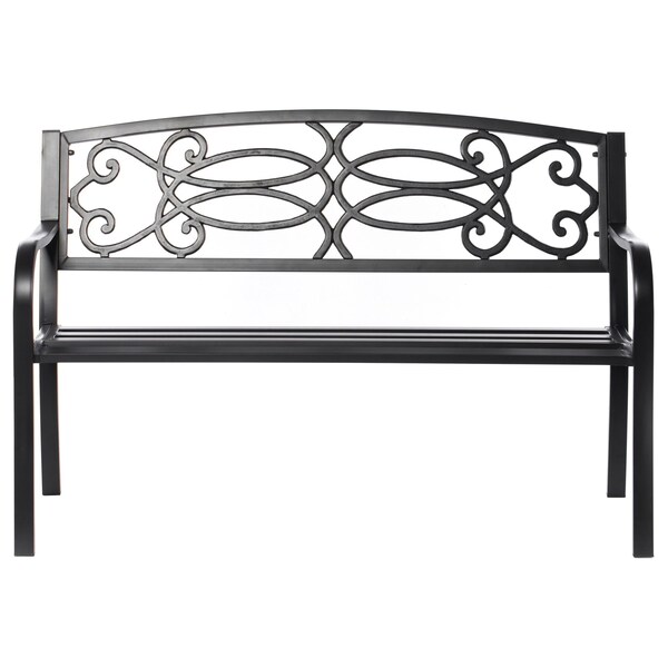 Gardenised Steel Outdoor Patio Garden Park Seating Bench with Cast Iron Scrollwork Backrest, Front Porch Yard Bench Lawn Decor - QI003772