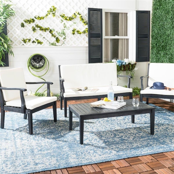Safavieh Del Mar Outdoor Set; Dark Slate Gray & Beige, 4PK - PAT6717K