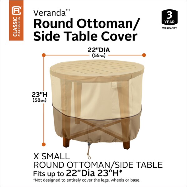 Classic Accessories Veranda Beige Patio Round Ottoman Cover, 22 in Dia x 23 in H - 55-999-361501-00
