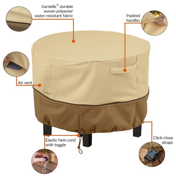 Classic Accessories Veranda Beige Patio Round Ottoman Cover, 22 in Dia x 23 in H - 55-999-361501-00