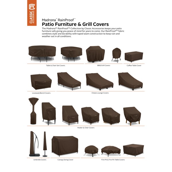 Classic Accessories Madrona Waterproof Patio Cover, 150", Dark Cocoa - 56-322-056601-RT